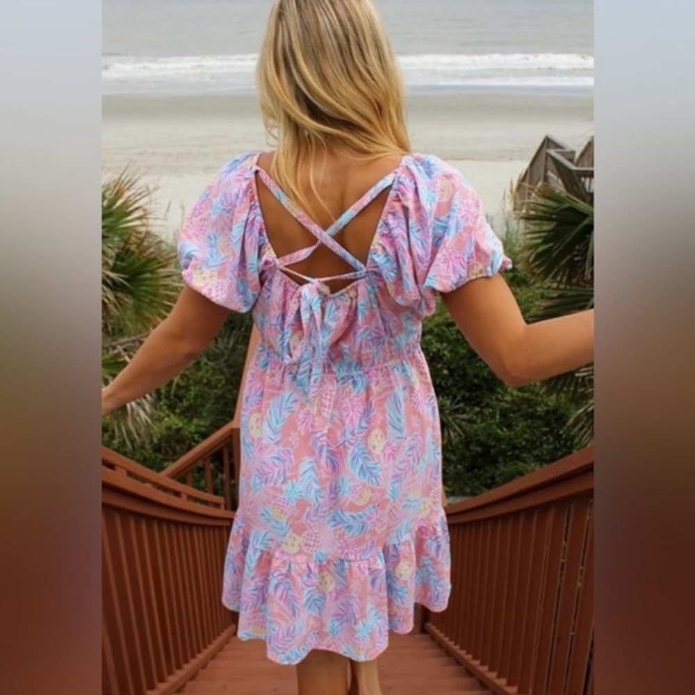 Simply Southern Tie Back Pineapple Print Dress - Size Medium - Picture 2 of 8